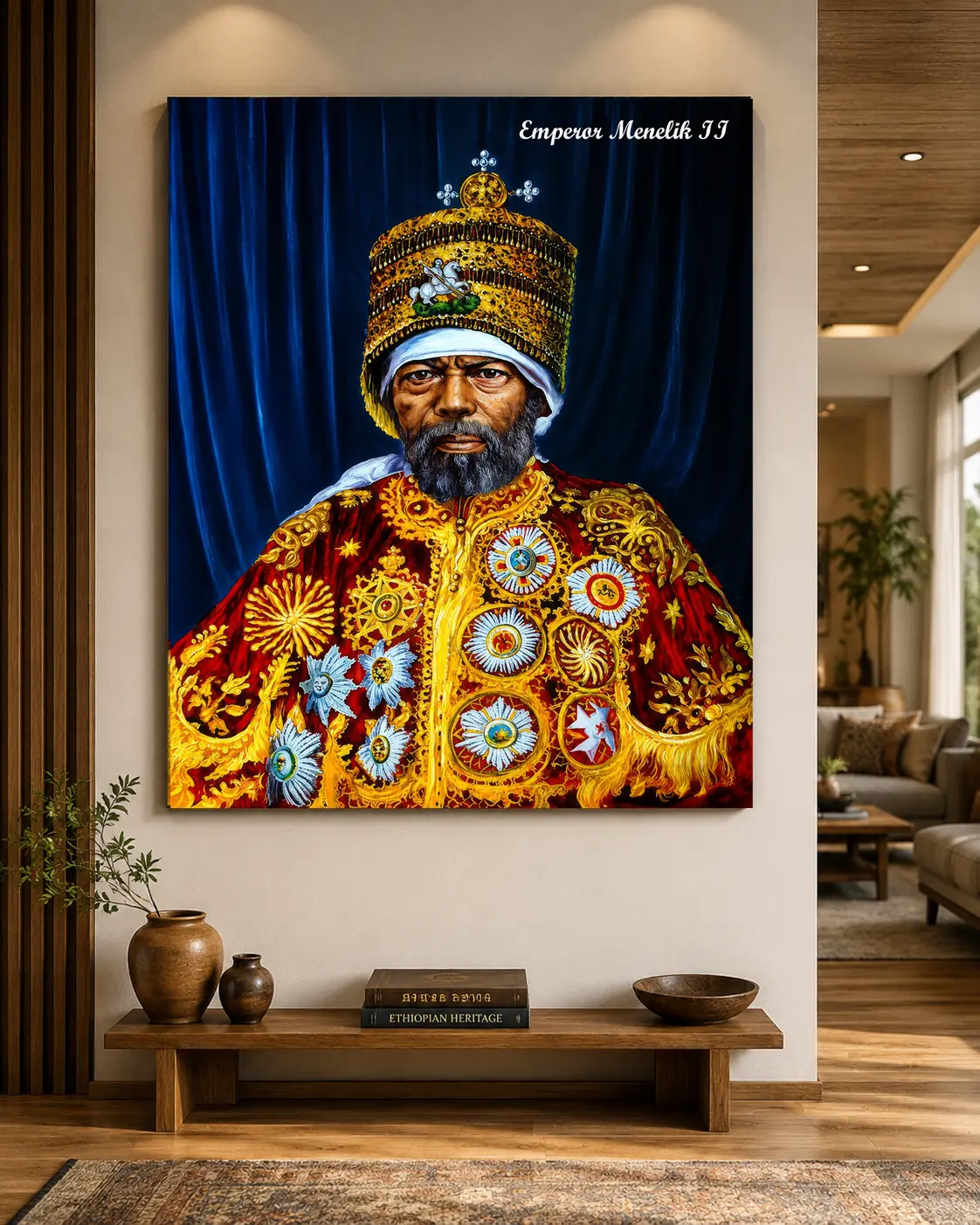 Emperor Menelik II /ዳግማዊ ምኒልክ/ Canvas Wall Art | Ethiopian Royal Portrait | African Heritage Home Decor