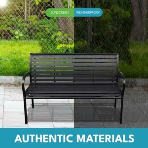 Bellemave  45.7in. Patio Bench Black Steel and WPC    this bench not only enhances the aesthetics of your garden but also provides the perfect spot to unwind and soak in the serenity of your surroundings.