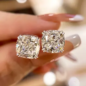 Effinny 4.2ct*2pcs Glittering Crushed Ice Cushion Cut Stud Earrings For Women,Earrings in 925 Sterling Silver, 5A Grade Cubic Zirconia Earring for Anniversary , Wedding, Proposal Outdoorfun