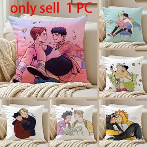 Cartoon H-Heartstopper Pillow Case Anti-dustmite Pillowcase Sofa Cushion Cover with Invisible Zipper Silky Short Plush Polyester Microfiber Fabric White Available in Standard Sizes for Home Bed Use