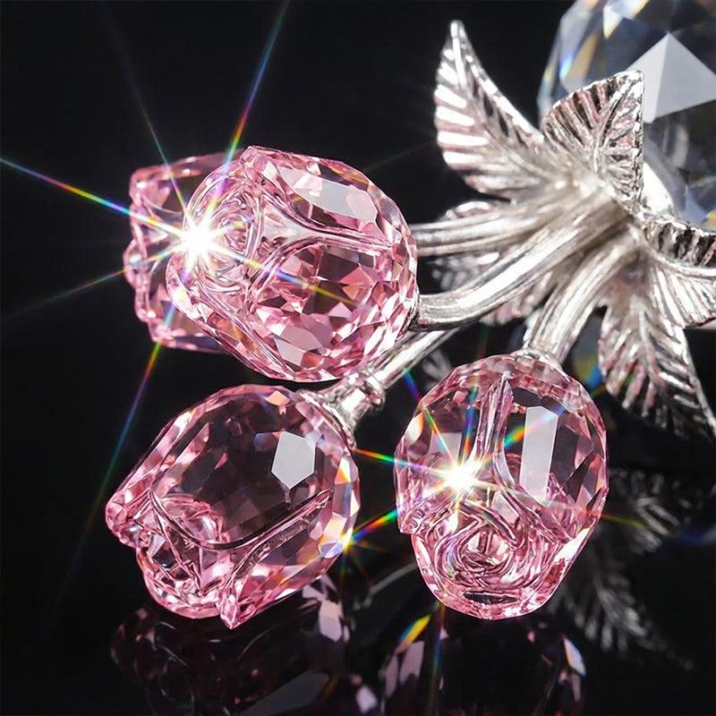 Everlasting Crystal Rose Flower Figurine in Vase Multicolor 8x10.5x4cm Exquisite Craftsmanship Love Symbol Gift