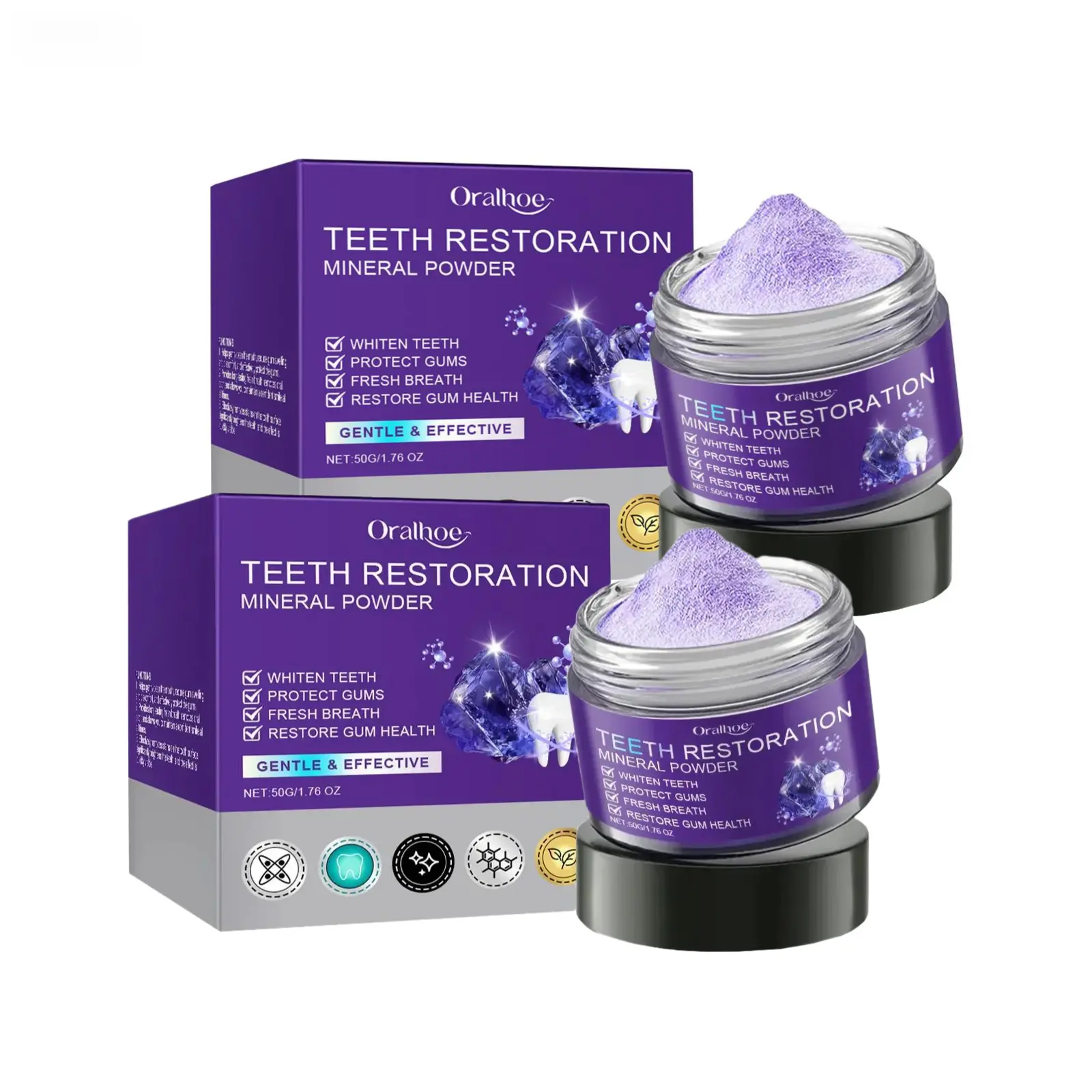 Lavender Mineral Tooth Powder for Daily Teeth Whitening, 50g - Gentle Formula Removes Stains, Tartar, and Yellowing, Oral, Teeth Stain Cleaner