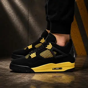 club soccer cleats Black Yellow Retro Basketball Sneakers Breathable Mesh Suede Casual Streetwear Shoes Non-Slip Air Cushion Sole Sport Trainers for Men Women Hip Hop Style cleats