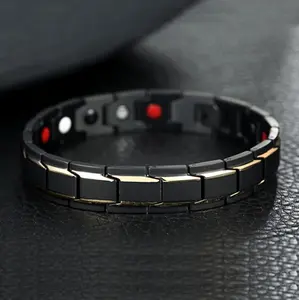 Men's Copper Black Wide Double-Row Strong Magnetic Bracelet Copper 8inch Magnetic Clasp Cuff Wrist