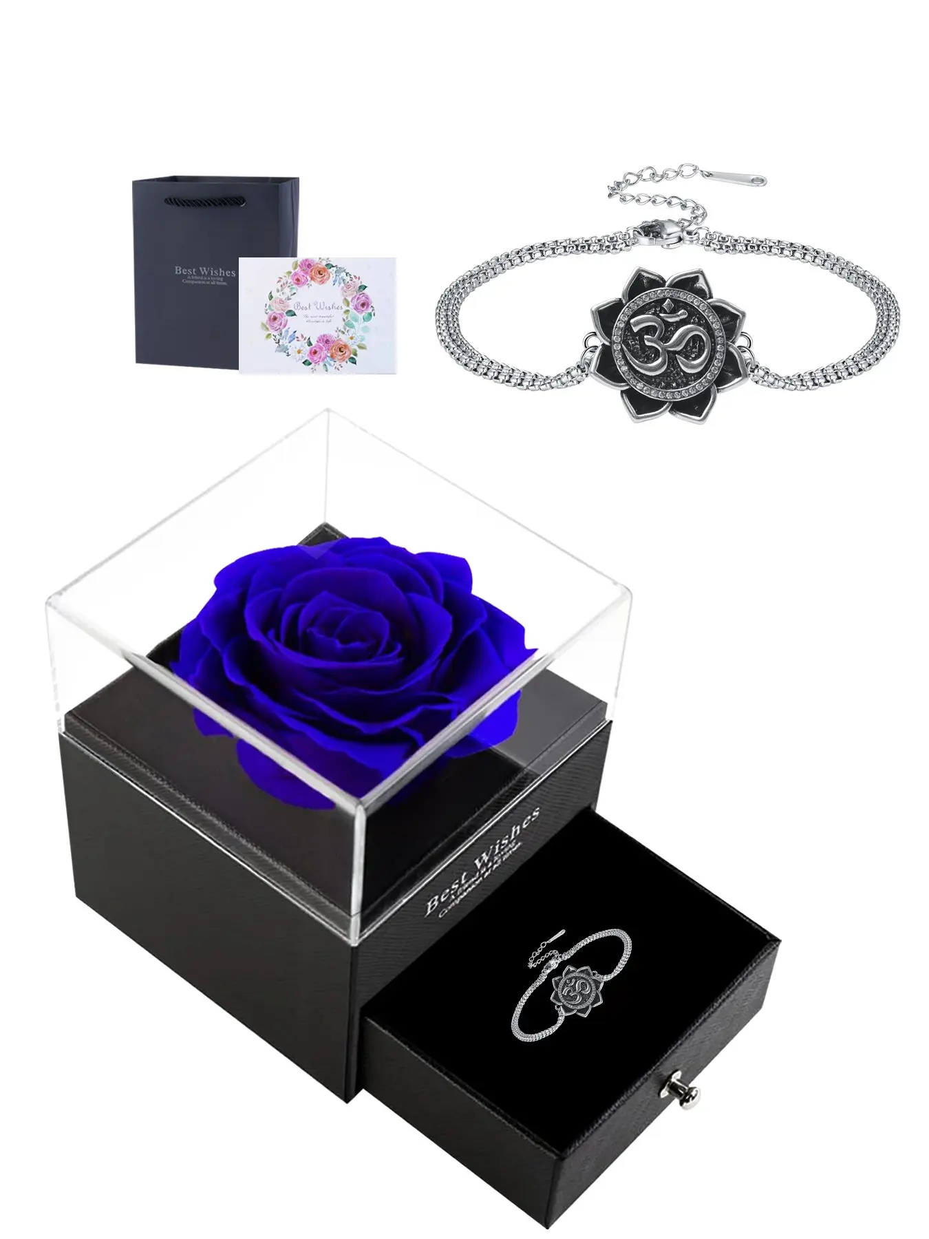 Om Ohm Aum Symbol Bracelet With Rose Jewelry Gift Box, Sanskrit Meditation Hindu Spiritual Bracelet, Father's Day Birthday Jewelry Gift for Father Son Boyfriend