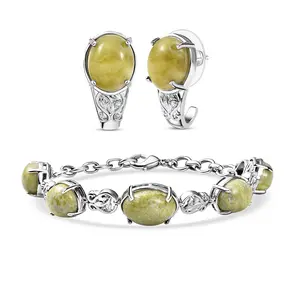 Set of 2   Marble and White Zircon 29.10 ctw Hoop Earrings and Bracelet 7.25In in Platinum Bond Christmas Gifts