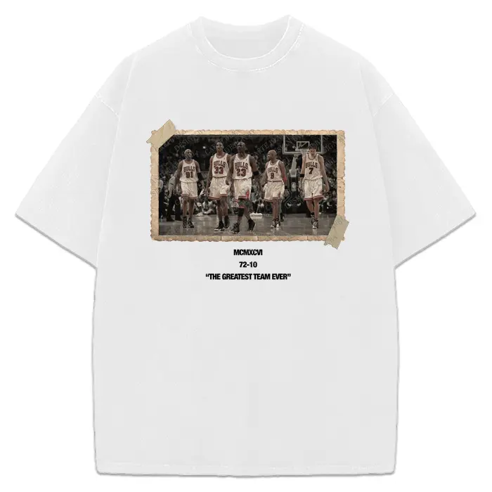 Men's 1996 Chicago Squad Vintage Photo Crew Neck Cotton T-Shirt - Vintage Streetwear, Classic Fashion Casual Tee with 72-10 Greatest Team Legacy
