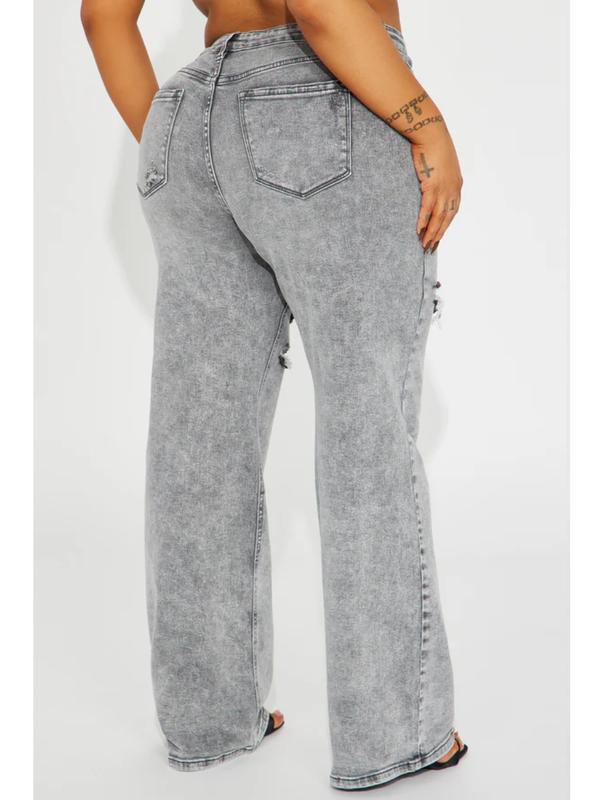 Remi Ripped Stretch Baggy Jeans - Grey