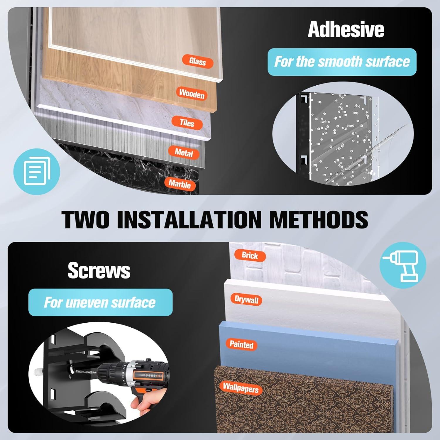 No Drill Baseball Cap Rack 2 Pack, 16-Slot Wall Mounted Hat Organizer with Dual Hanging & Installation Methods, Sturdy Space-Saving Hat Holder for Closet Door, Renter-Friendly Cap Hanger for Baseball Caps, Snapbacks, Dad Hats