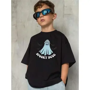 1pc Boys' Spooky Dude Print T-Shirt - Kids' Halloween  & Casual Attire, Short Sleeve Round Neck Tee with & Dripping Blood Lettering (Machine Washable) for Boys 3-13 Years Old, Party Outfit