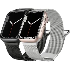 [2 PACK] Metal Stainless Steel Bands Compatible with Apple Watch Bands Series 8 7 6 5 4 3 2 1 SE 41mm 40mm 38mm 42mm 44mm 45mm, Mesh Loop Magnetic Milanese Strap for iWatch Bands Women Men