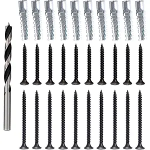 Screw Door Security Hardware Reinforcement Jamb Repair Kit - Terrific Solution for Stripped Door Hinge, Damaged Screw Repair (Black)