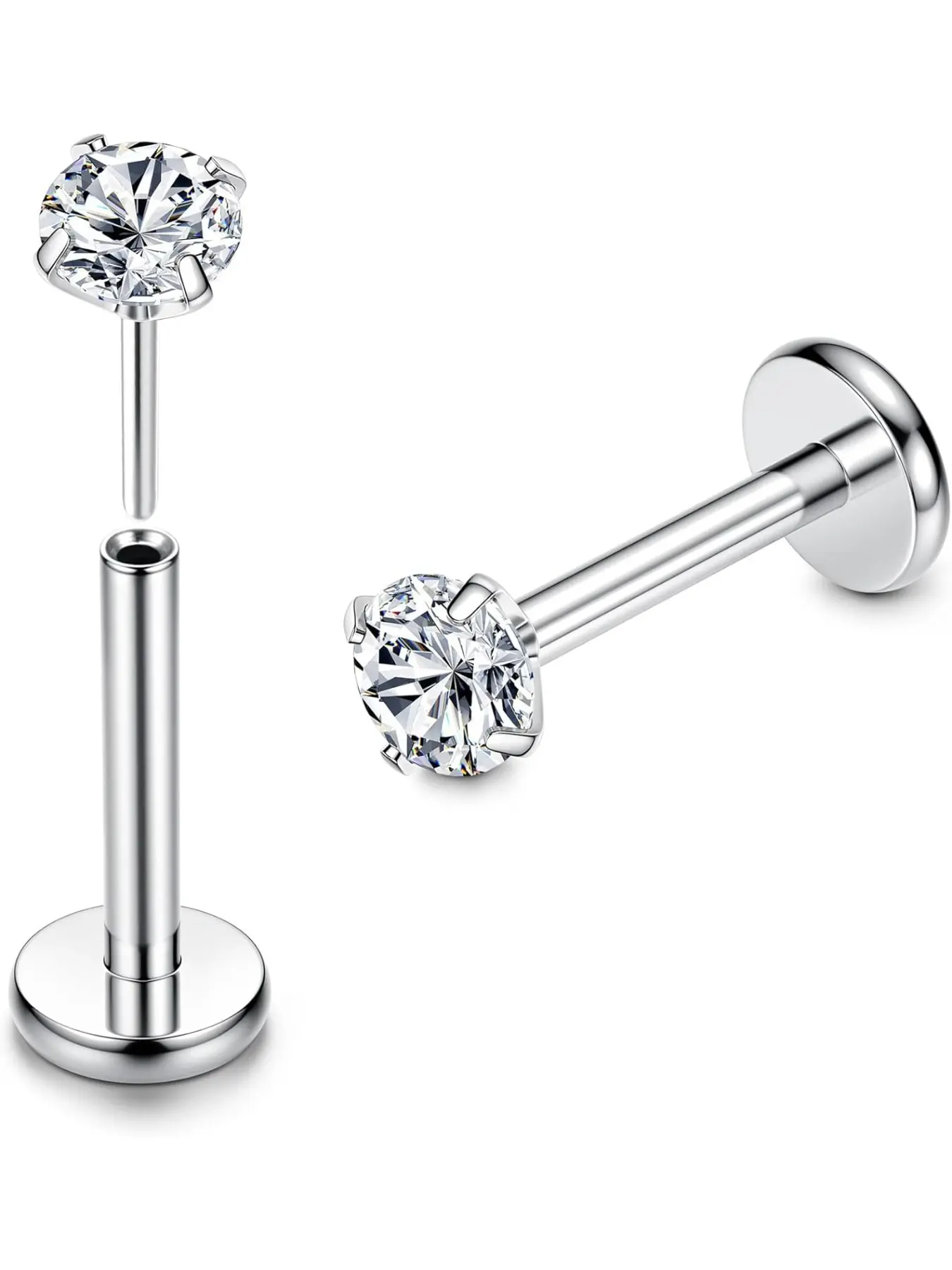 G23 Titanium Lip Piercing Labret Piercing Threadless Insertion Monroe Medusa Piercing CZ Opal Piercing Ear Small Nose Piercing Stud Conch Tragus Piercing Silver Helix Piercings Pack of 2 Nose Ring Jewelry