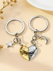 Magnetic Heart Keychain for Bags, Eternal Love Star & Moon Design, Perfect Gift for Couples & Families, Casual Style, All Seasons