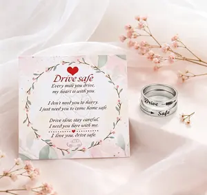 “Drive Safe”Stainless Steel Ring with Sentimental Message Card Couple Promise Ring Gift for Boyfriend Girlfriend Anniversary Birthday Jewelry,0.74 inch