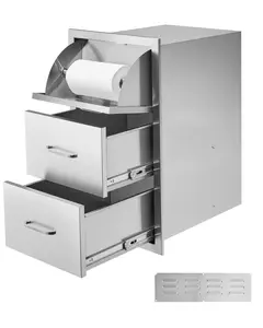 Outdoor Kitchen Drawers Triple BBQ Access Drawers Island 16.5x29x20.5 In, Heavy Duty Stainless Steel Construction, Weatherproof Outdoor Kitchen Storage, Built-In Grill Island Triple Drawer System, Patio Barbecue Organization