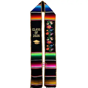 *2026* Black Floral Tulipán w Gold - Graduation Stole Sarape Sash IN STOCK