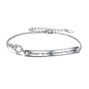 925 sterling silver sister bracelet with heart-shaped engraving adjustable for birthday gifts to sister friends