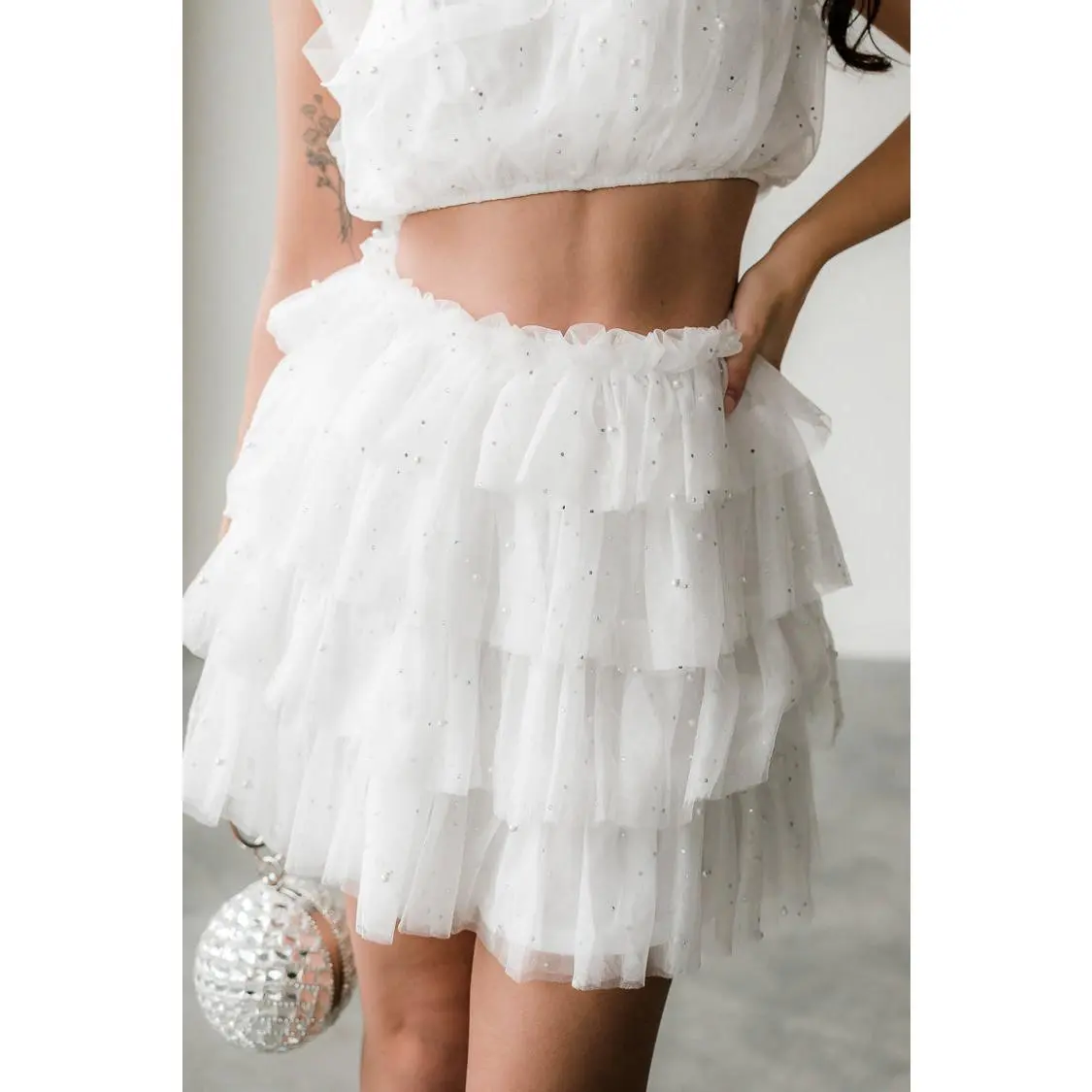 Talia Pearl Studded Mini Skirt