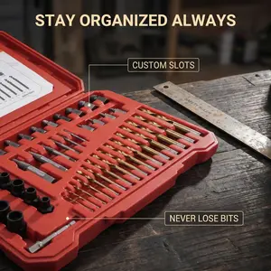49PCS CR-Mo Steel SAE Stripped Screw Extractor Set, Reverse Spiral Damaged Nut & Broken Bolt Remover Kit, Hand Tool for Rounded Bolts
