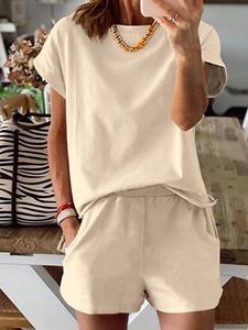 women's letter print crewneck tee & shorts two-piece set, casual minimalist short sleeve t-shirt & track shorts for summer, ladies clothes for daily wear, womenswear, casual outfits women, shortsleeve cute two piece sets