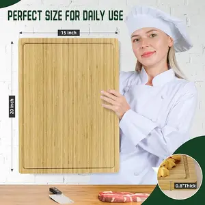 Large Cutting Boards for Kitchen, Bamboo Wood Butcher Chopping Block with Juice Groove and Handles, Kitchen Chopping Board for Meat Cheese board Heavy Duty Serving Tray
