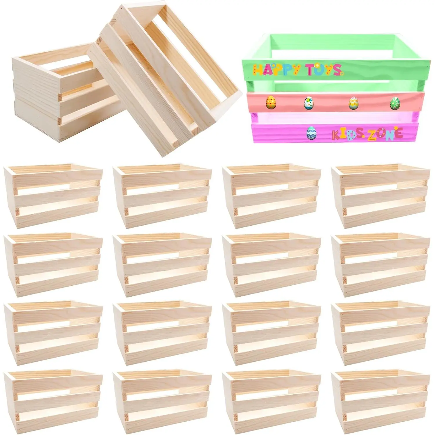 16 Pcs 6.5 inch Small Wooden Crates, Unfinished Wood Basket Box for Mother's Day Crafts and Storage Display, Home, Bathroom, and Organizing Towels, Toys, Wine, and More