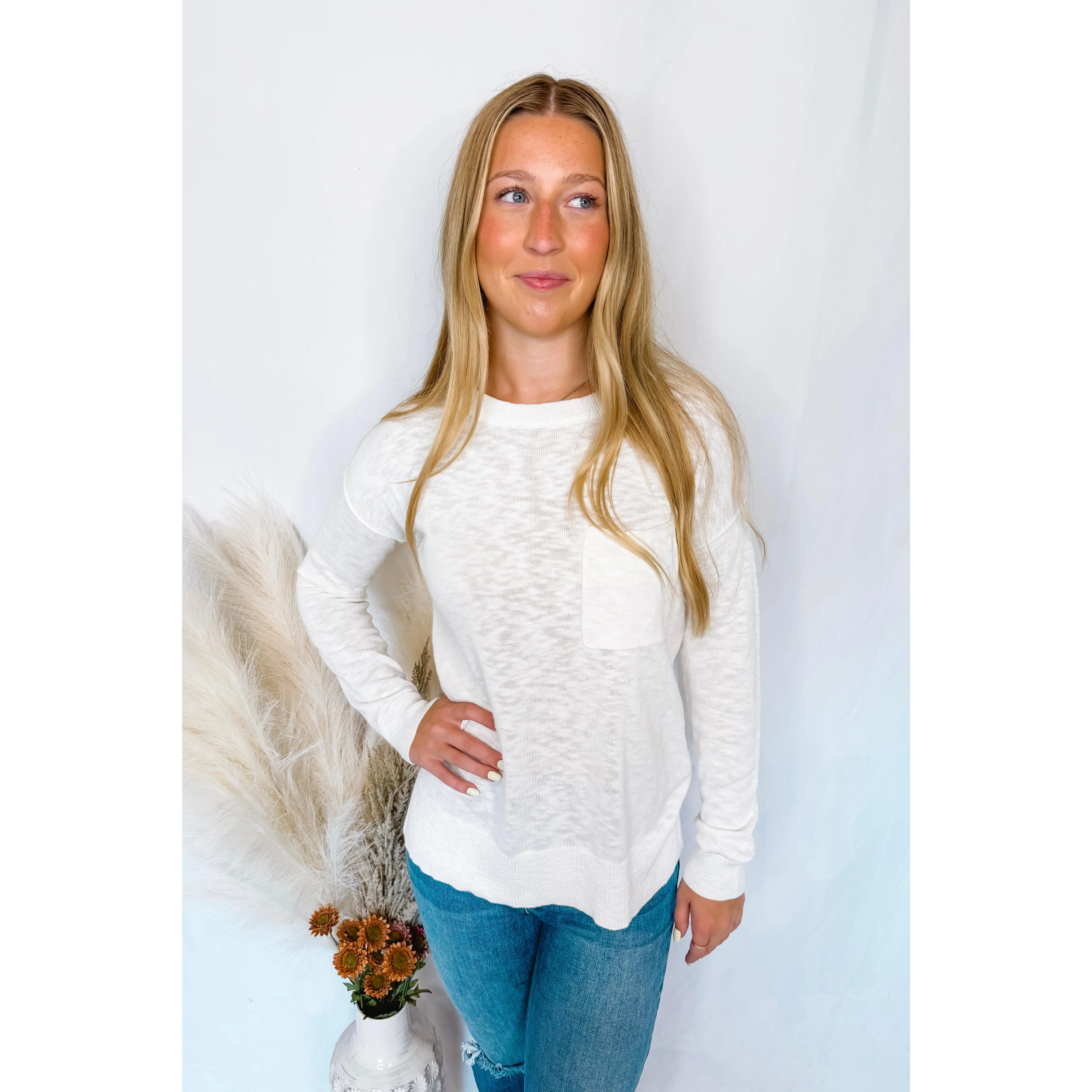 Cooler Nights Lightweight Knit Sweater - White