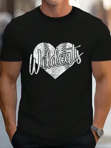 100% Cotton Wildcats Baseball Softball High School Team Mascot Mom T-Shirt Women's Men's Graphic Tee Crew Neck summer vacation Tops