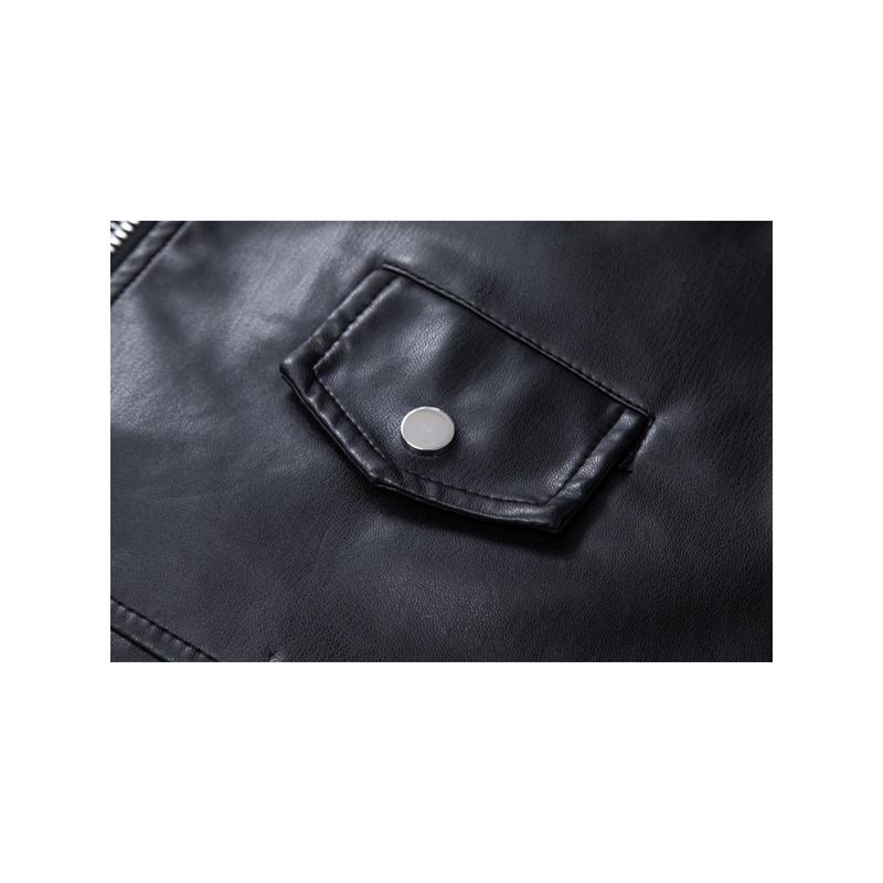 Men's fashionable black PU leather jacket - A versatile and fashionable black mid-length hooded motorcycle leather jacket for winter stand-up collar casual men. Besides keeping warm for men