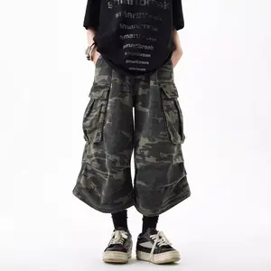 American Retro Camouflage Tooling Shorts Summer Men's & Women's Loose Big Pockets Casual Wide-Leg Cropped Pants Straight-Leg Menswear Tropical