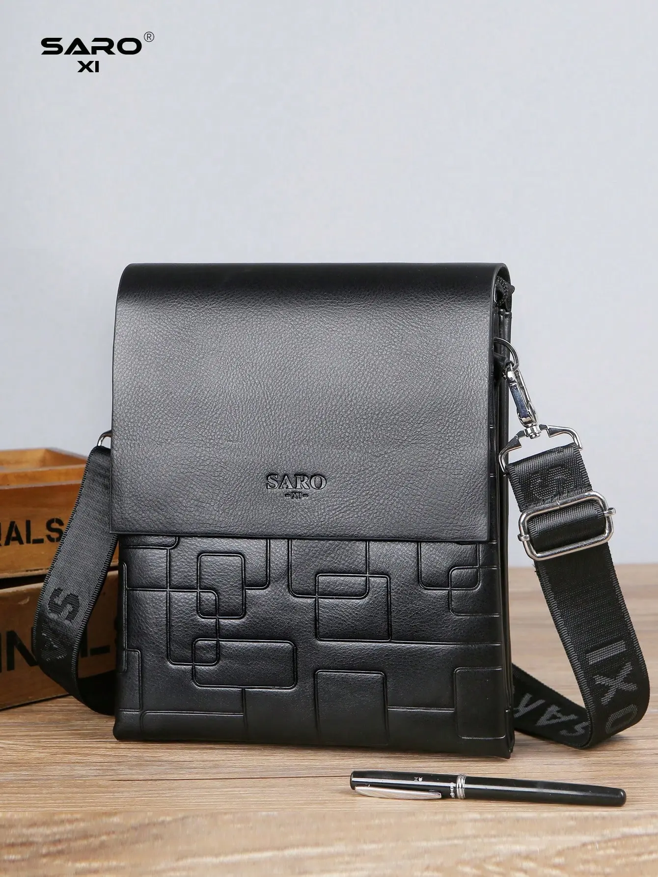SAKO Men's Crossbody Shoulder Bag - Black, Magnetic Closure, Fashionable Practical Design