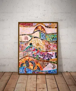 [sale off up to 40%] [Frame Canvas] Antoni Gaudi Mosaic Canvas Art, Park Guell Inspired Print, Colorful Spanish Decor