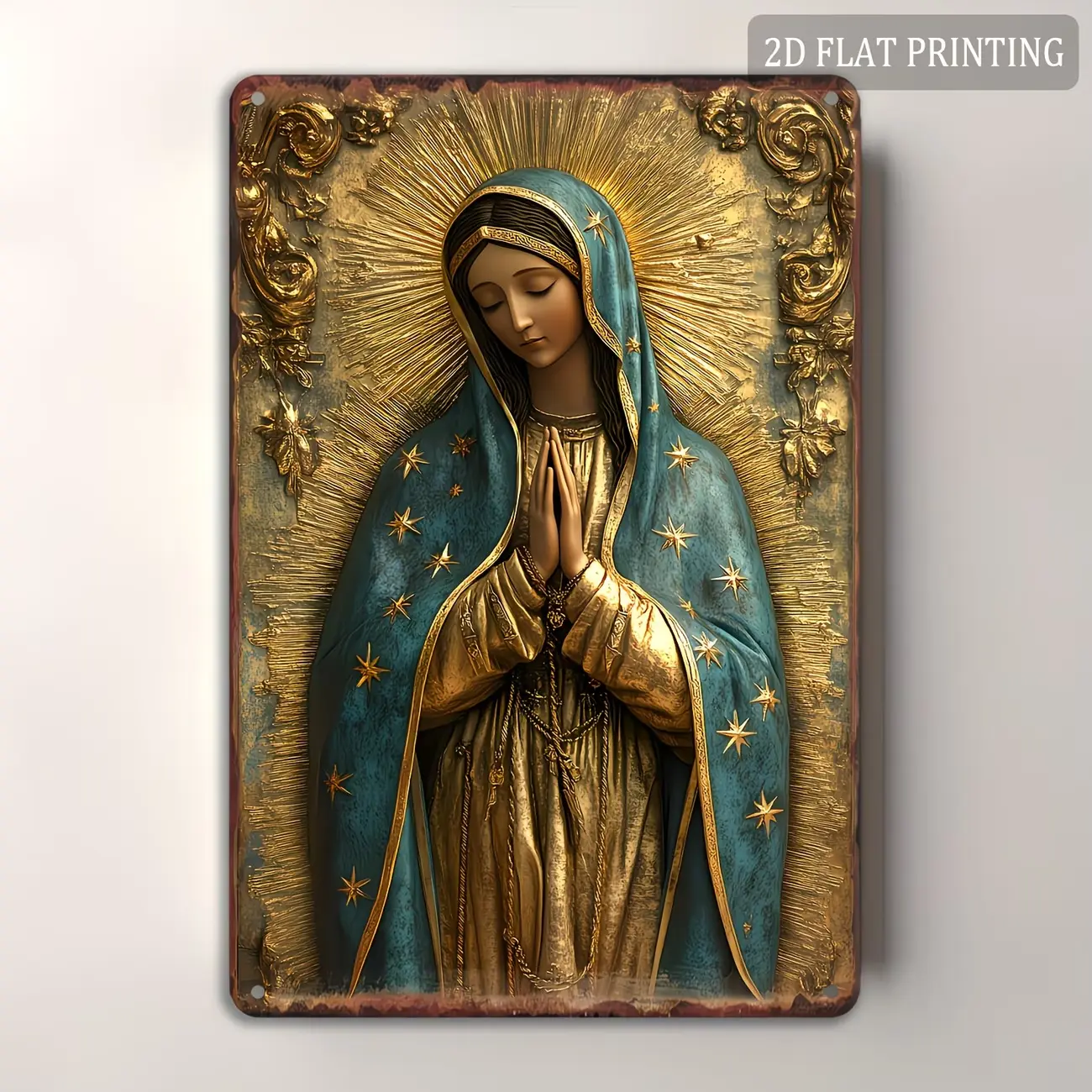 Our Lady of Guadalupe Vintage Metal Iron Tin Sign, Virgin Mary Religious Decoration, Spiritual Decor, Vintage Home Decor for Catholic Home & Faithful Gift