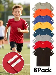 Kids T-Shirts 8-Pack for Boys & Girls – Breathable Mesh Quick-Dry Fabric, Soft & Comfortable, Multi-Color Athletic Tees for School, Sports & Play round neck casual neck short sleeve wear summer slight stretch t shirt popular
