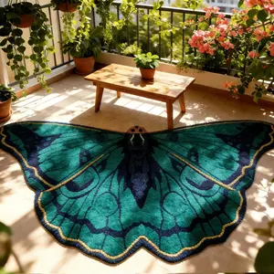 Light Luxury Retro Living Room Decoration Sofa Carpet Bohemian Green Butterfly Bedroom Rug Special-shaped Bedside Bay Window Plush Rug Fluffy and Soft Cloakroom Non-slip Carpet Creative Fashion Entrance Hall Washable Floor Mat