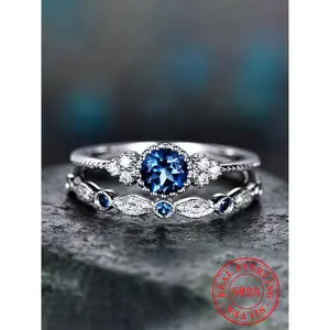 S925 Sterling Silver Luxurious Artificial Gemstone Decorated Rings, Engagement Rings, Elegant Gorgeous Jewelry for Wedding, Party, Daily Clothing Decor for Women