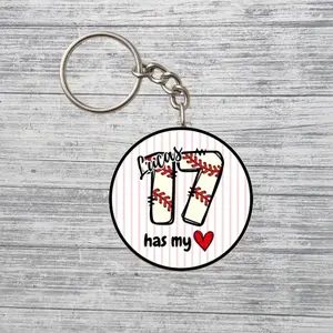 Baseball Number Keychain – Custom Personalized 2.25” Baseball Fan Keychain with Optional Name