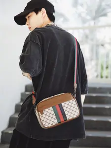 Men's Classic Three-Color Striped Crossbody Bag, Adjustable Shoulder Strap, Urban Fashion, Vintage Inspired Street Style, Multi-Functional, Unique Bags