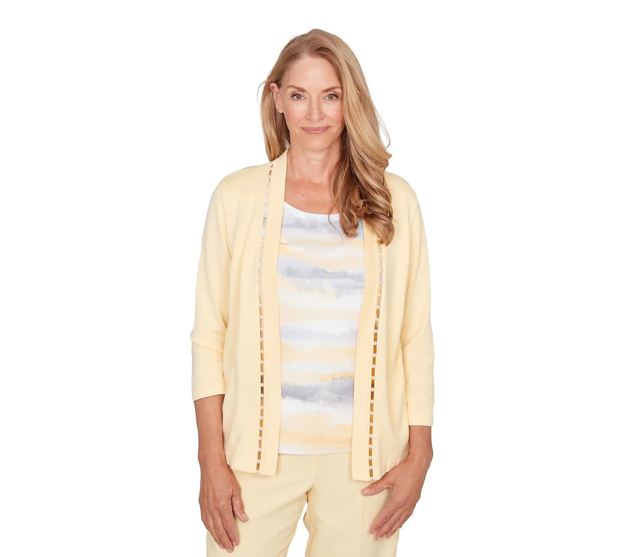 Alfred Dunner Women's Pearl Stripe Two in One Sweater