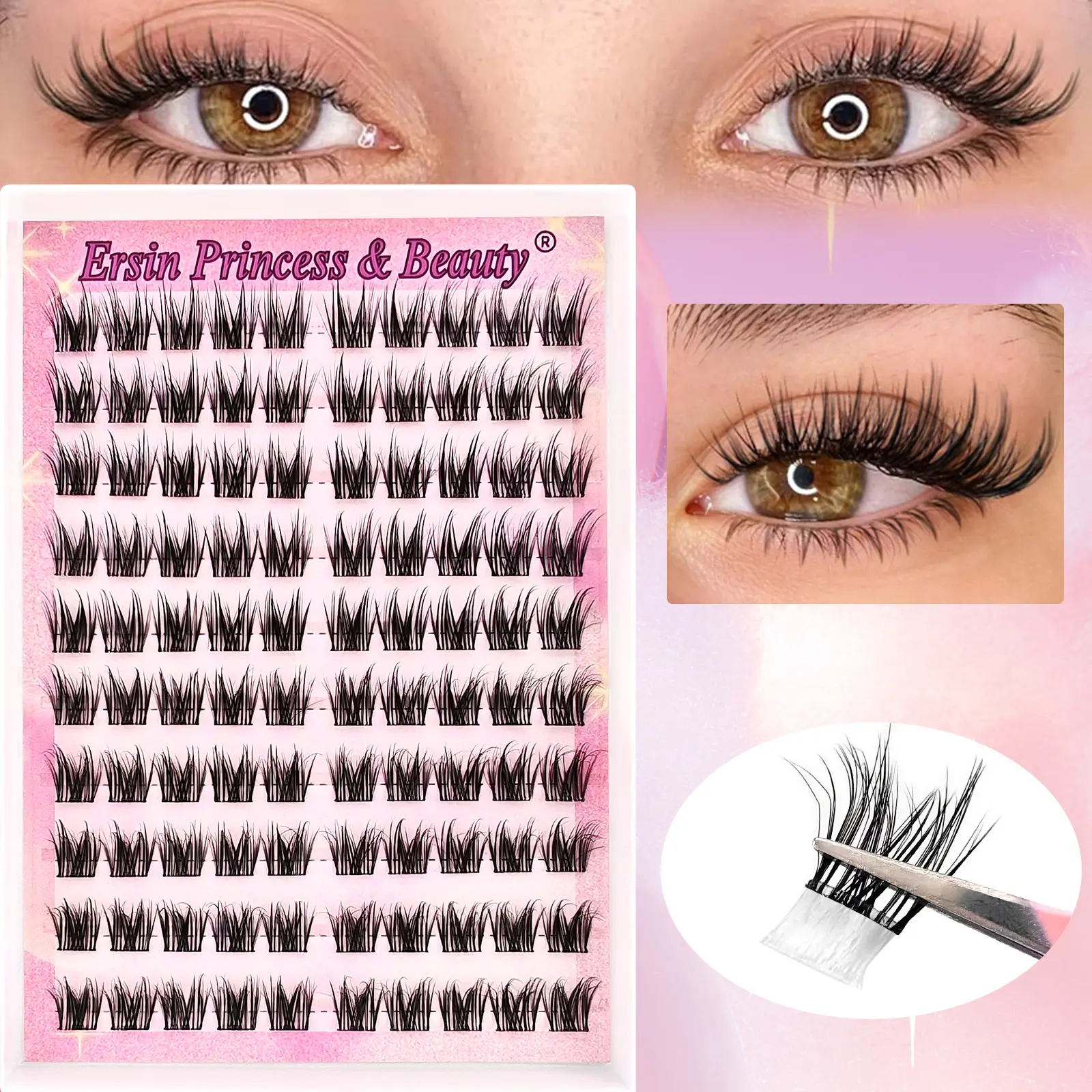 100 Cluster Self Adhesive False Eyelashes, Mixed Lengths (11-13mm), Natural Curl, Waterproof Eyelash Clusters, Long Lasting, Easy to Apply, Individual False Eyelash, Eyelash Extensions Set, Easy Diy Eyelashes, Longer Looking Lashes