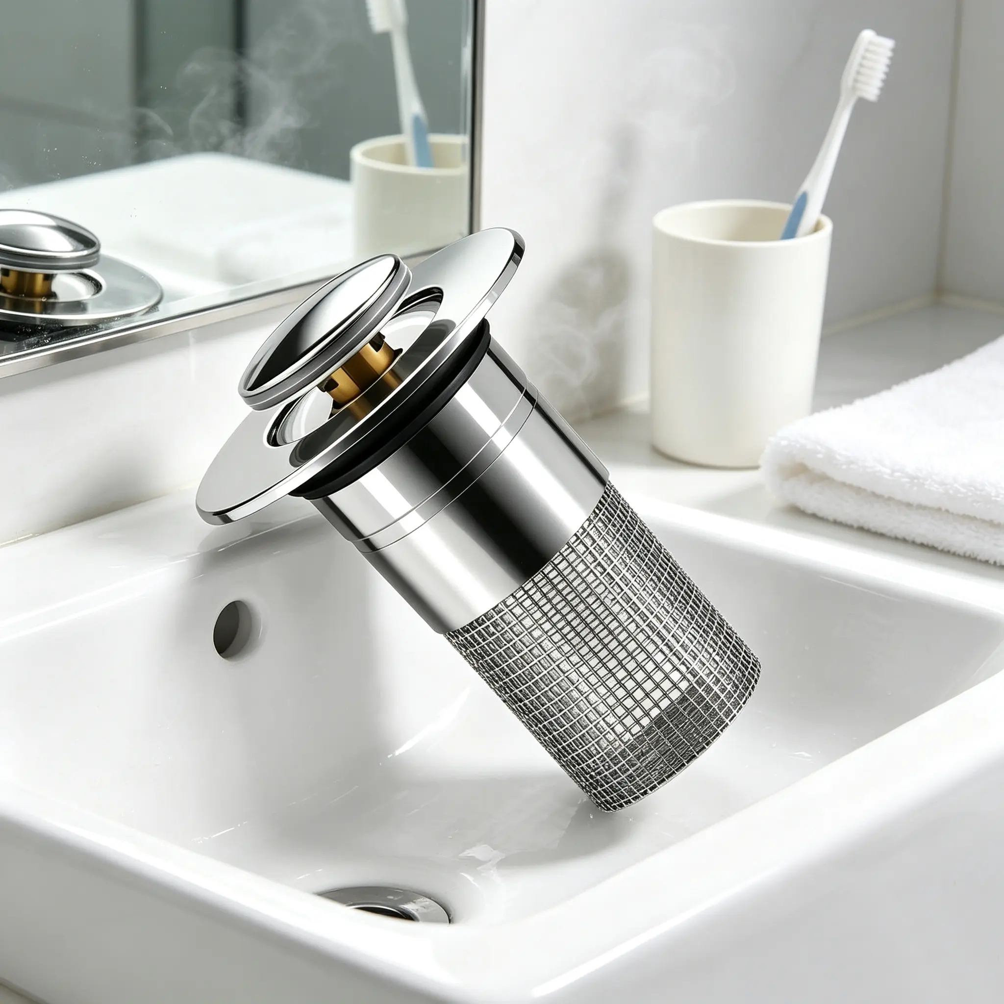 "Stainless Steel Modern Anti-Odor Bathroom Sink Stopper with Bouncing Core & Brass Pop-Up Drain Plug for Bathtub Home Goods ，universal bathtub drain stopper，bathroom sink strainer"