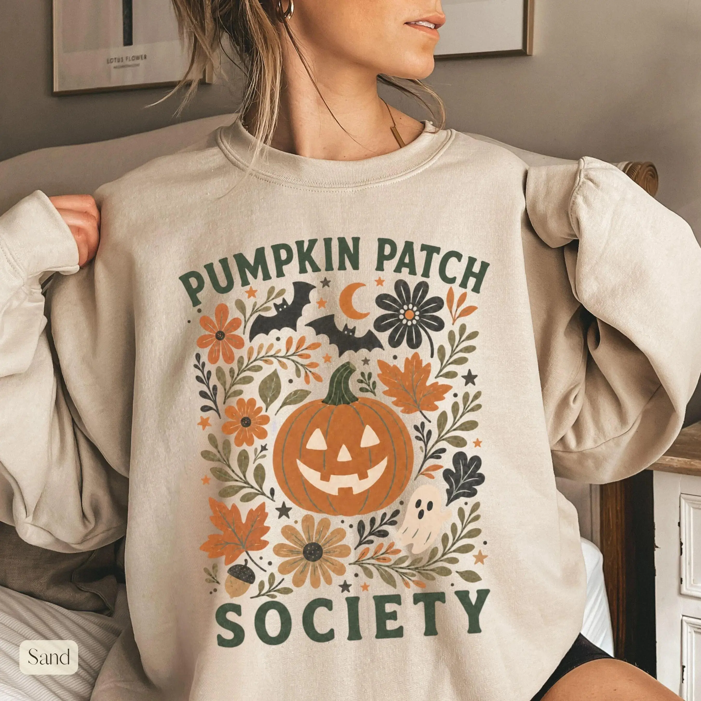 Pumpkin Patch Society Sweatshirt, Jack O Lantern Halloween Sweatshirt, Funny Pumpkin Season Graphic Crewneck, Cozy Spooky Season Party Outfit, Vintage Fall Autumn Aesthetic Apparel, Cute School Teacher Halloween Gift Idea for Women & Men