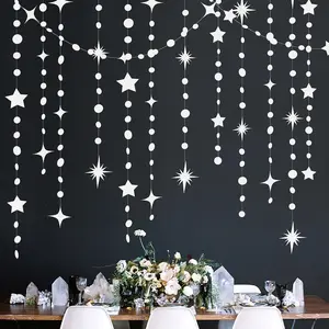 White Party Decorations  Circle Dot Paper Garland Banner Bunting Streamer Glitter Hanging Twinkle  Decoration for  Birthday  Bridal Shower Wedding Anniversary Engagement Decor