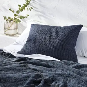 King Textured Waffle Pillow Sham Dark Mineral Blue - Casaluna