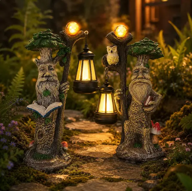 Solar Tree Spirit Owl Resin Lantern Statue, Solar-Powered Garden Sculpture, Whimsical Outdoor Decor, Reading Nook Entrance Light, Fairy Garden Gift Lawn Ornament