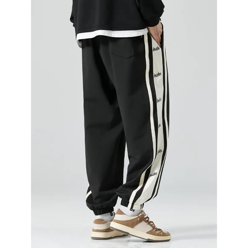 Men's Plus Size Geometric Striped Harem Pants, Casual Loose-Fitting Genie Joggers with Lace Up Waist, Machine Washable, Adult
