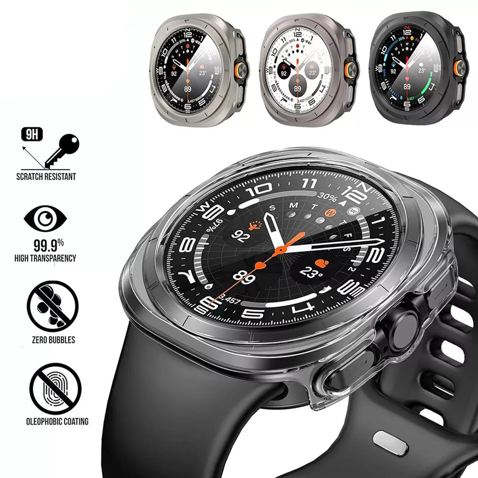 HOMEYA Wearable Accessories Protective Hard PC Case with Full Coverage Tempered Glass for Samsung Galaxy Watch Ultra 47mm - Military Grade Shockproof, Anti-Scratch Bumper, Slim Fit