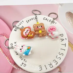 Creative Cartoon Personality Doll Car Keychain PVC Soft Rubber Monkey Pig Rabbit Bear Bag Pendant Cut Keychain