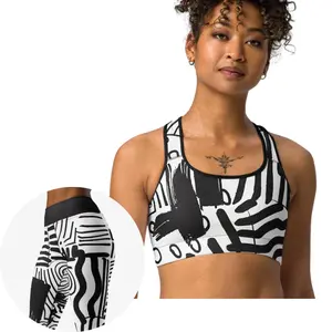 Black White Gym Set 2026 – Printed Leggings and Sports Bra Set, Black and Wow Activewear, Fitness Workout Outfit for Women